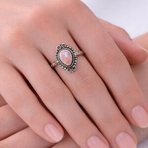 Sterling Silver Opal Ring Teardrop Fire Opal Artisan Style Size 6.5